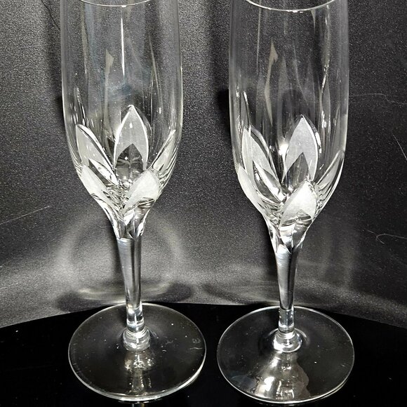 Eisch Frosted Petals Champagne Flutes 8.5" etched satin arches crystal toasting - Picture 2 of 7
